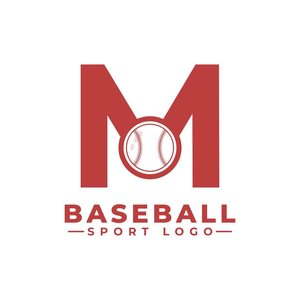 lettera m con logo da baseball. elementi del modello di progettazione vettoriale per la squadra sportiva o l'identità aziendale.