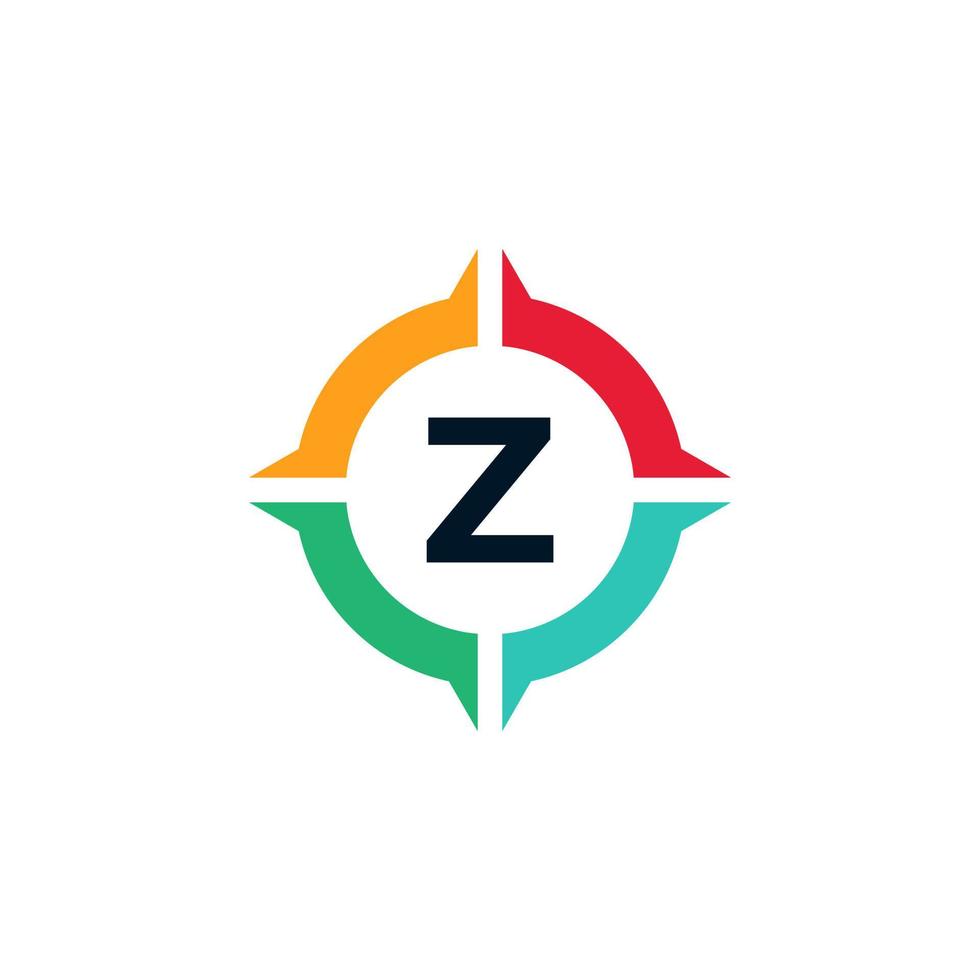 lettera colorata z all'interno dell'elemento del modello di progettazione del logo della bussola vettore