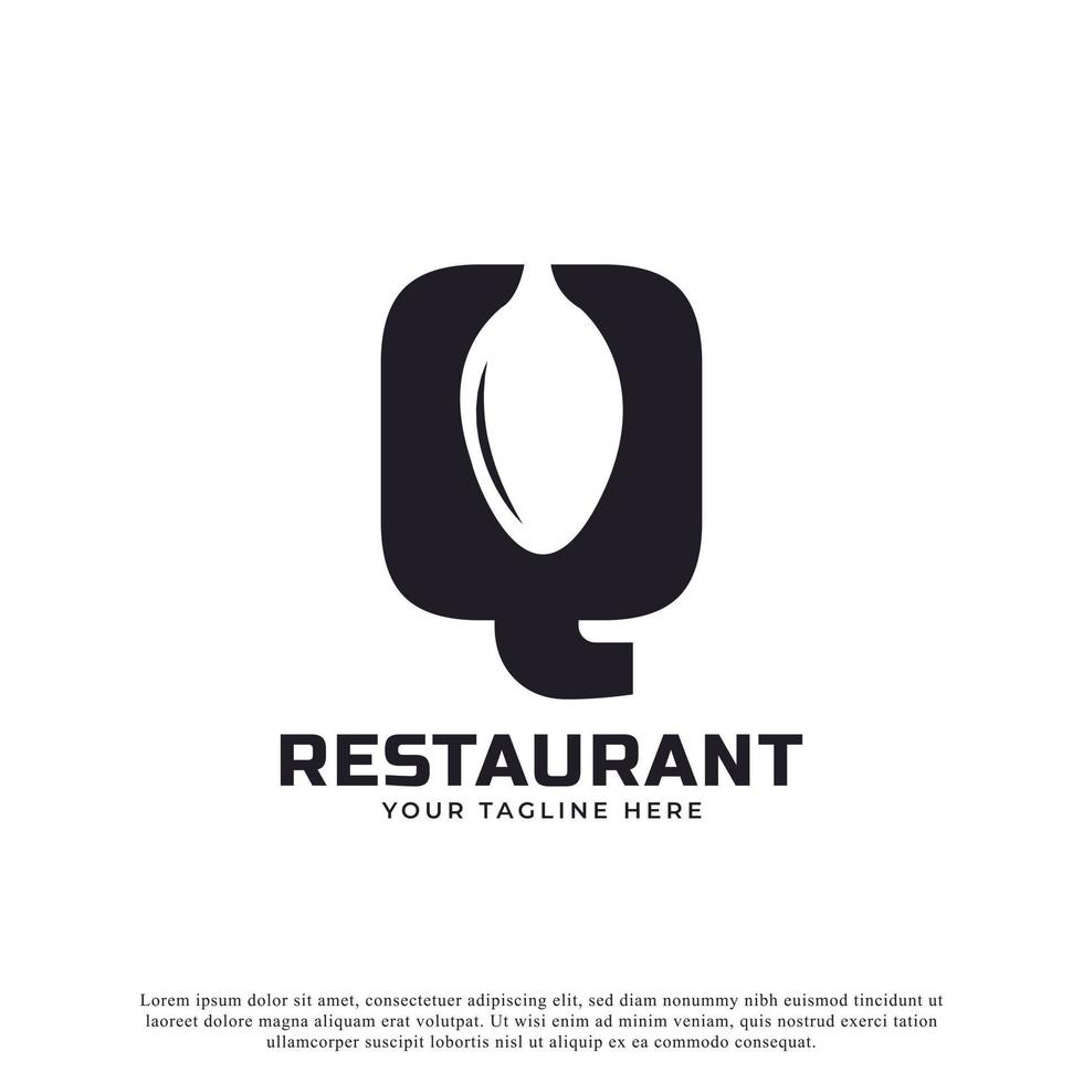 logo del ristorante. lettera iniziale q con forchetta cucchiaio per modello di progettazione icona logo ristorante vettore