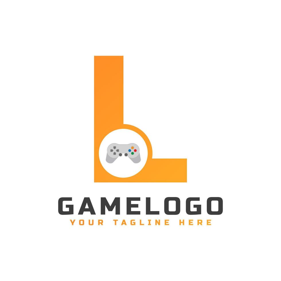 lettera iniziale l con icona della console di gioco e pixel per il concetto di logo di gioco. utilizzabile per loghi di applicazioni aziendali, tecnologiche e di avvio di giochi. vettore