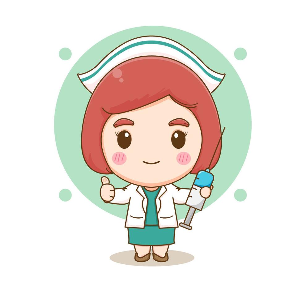 simpatico personaggio dei cartoni animati di infermiera. illustrazione in stile chibi vettore