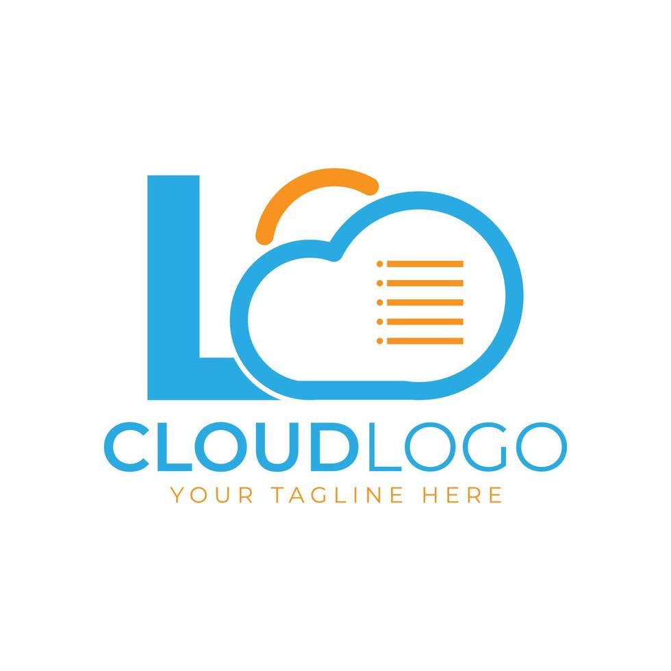 logo della tecnologia cloud. lettera iniziale l con cloud e documento per il concetto di tecnologia. software dati meteo segno vettore