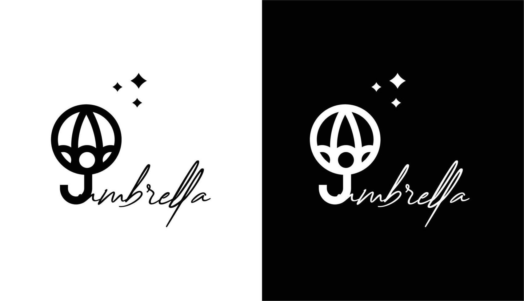 logo futuristico minimalista con ombrello e palla, adatto per marchi multimediali e caffetterie vettore