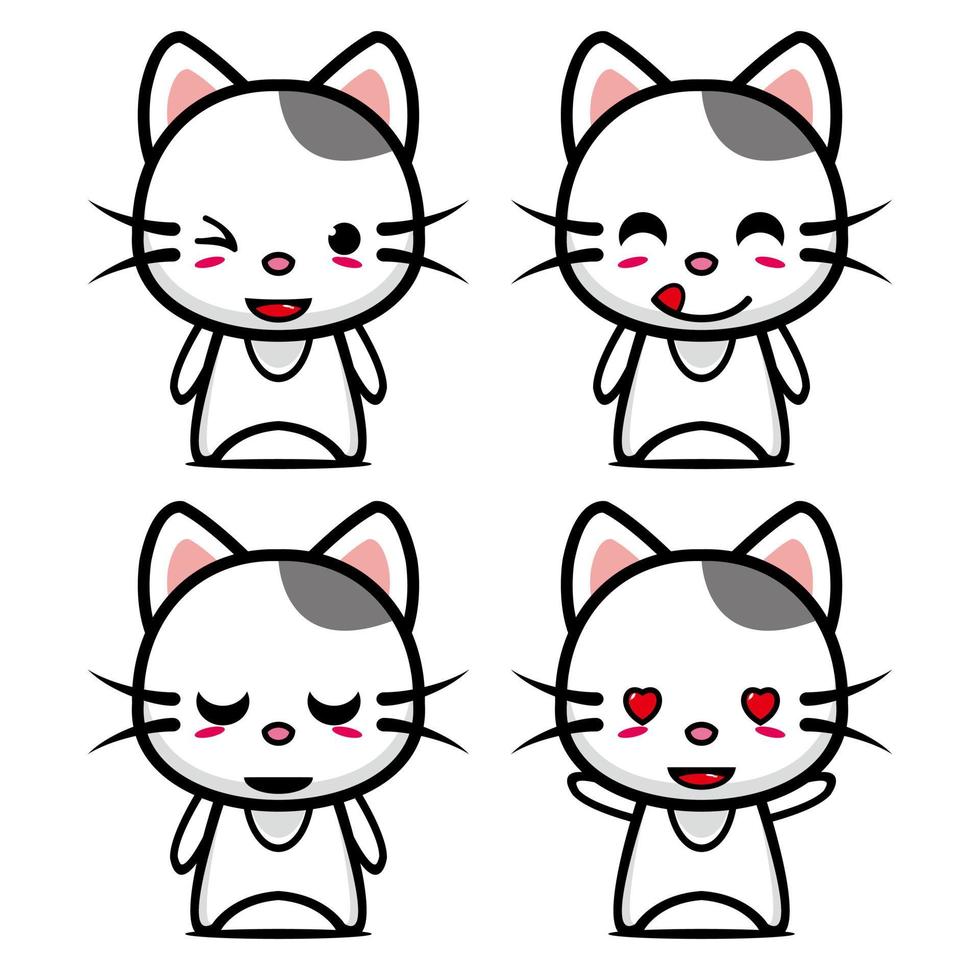 raccolta di set di simpatici gatti mascotte design. Isolato su uno sfondo bianco. simpatico personaggio mascotte logo idea bundle concept vettore
