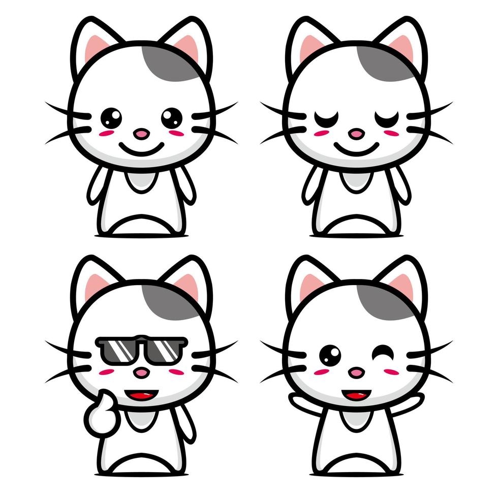 raccolta di set di simpatici gatti mascotte design. Isolato su uno sfondo bianco. simpatico personaggio mascotte logo idea bundle concept vettore