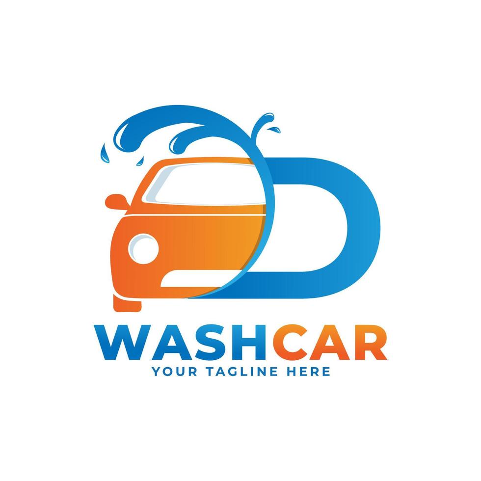 lettera d con logo dell'autolavaggio, pulizia dell'auto, lavaggio e design del logo vettoriale del servizio.
