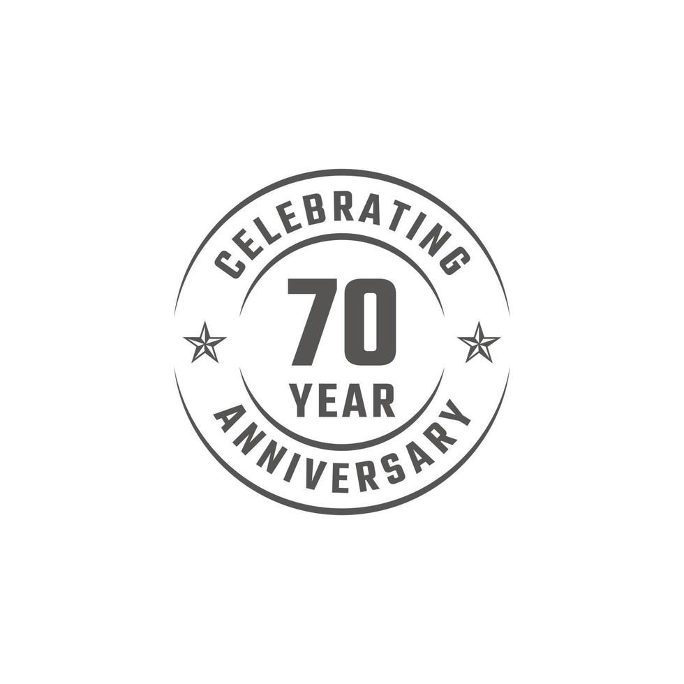 Distintivo dell'emblema della celebrazione dell'anniversario di 70 anni con colore grigio per eventi celebrativi, matrimoni, biglietti di auguri e inviti isolati su sfondo bianco vettore