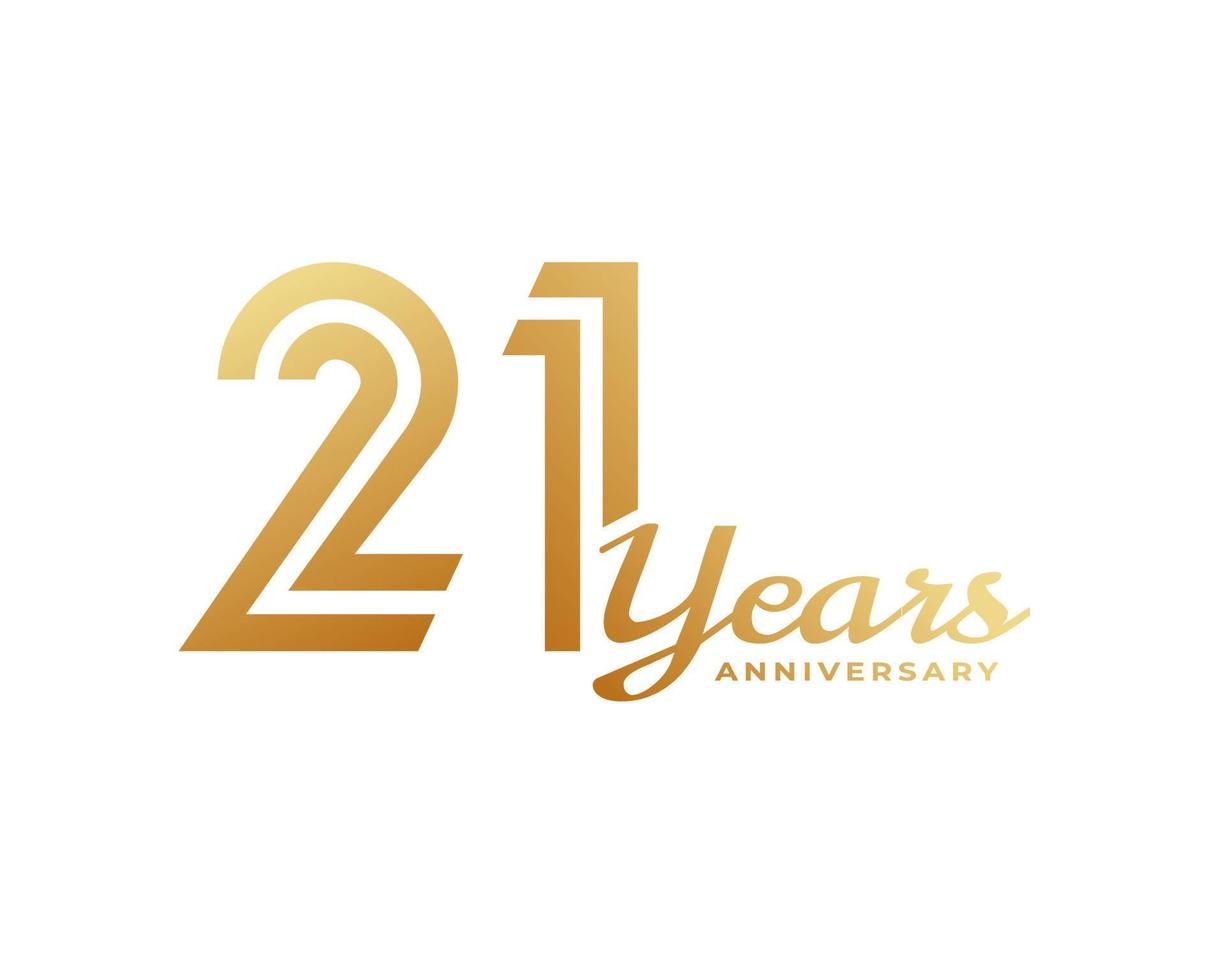 Celebrazione dell'anniversario di 21 anni con colore dorato della scrittura a mano per eventi celebrativi, matrimoni, biglietti di auguri e inviti isolati su sfondo bianco vettore