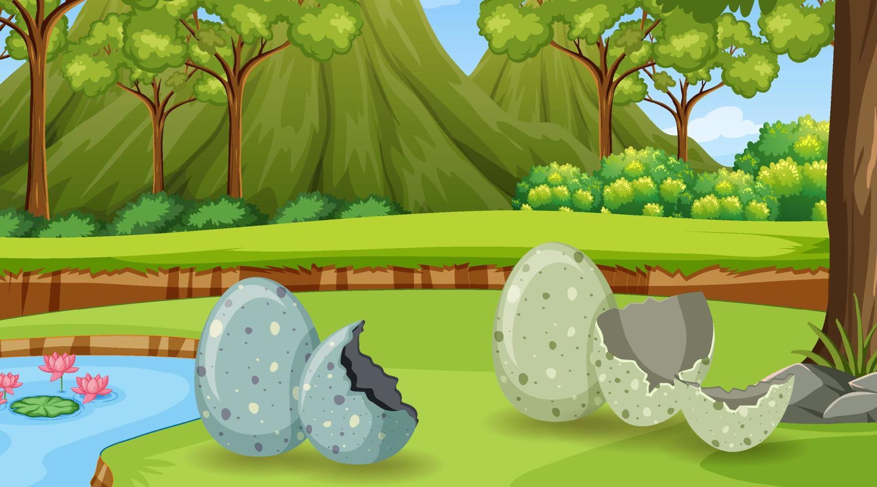 scena con uova di dinosauro a terra vettore