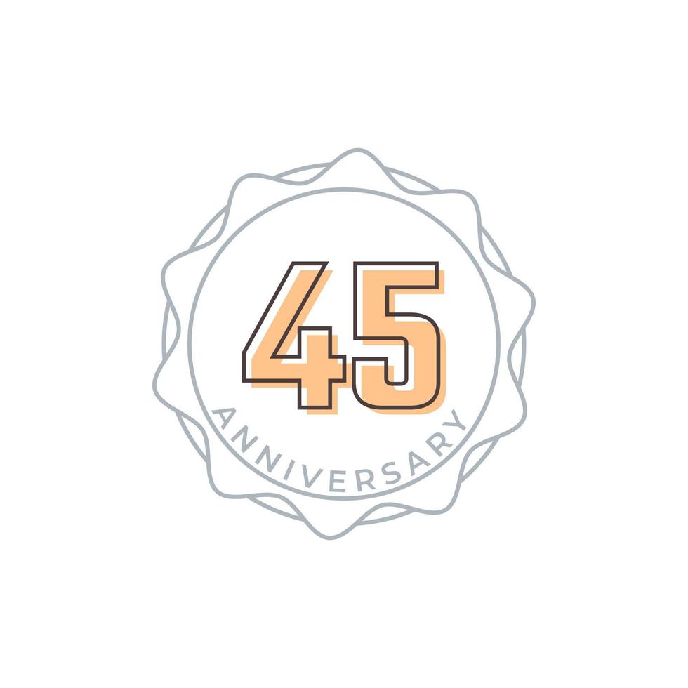 Distintivo di vettore di celebrazione dell'anniversario di 45 anni. il saluto di buon anniversario celebra l'illustrazione di progettazione del modello