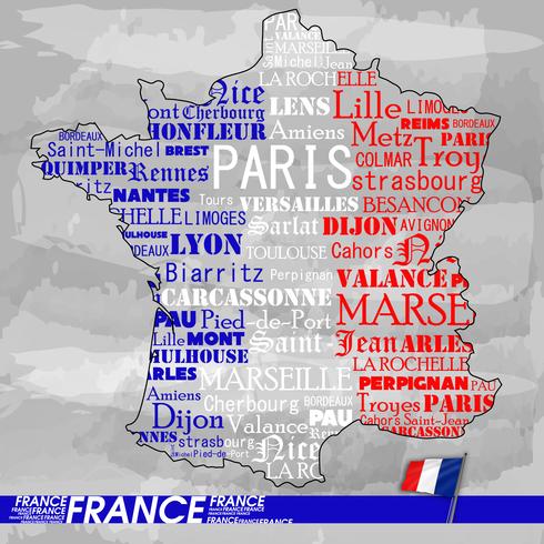 Mappa del testo della mappa di Francia vettore