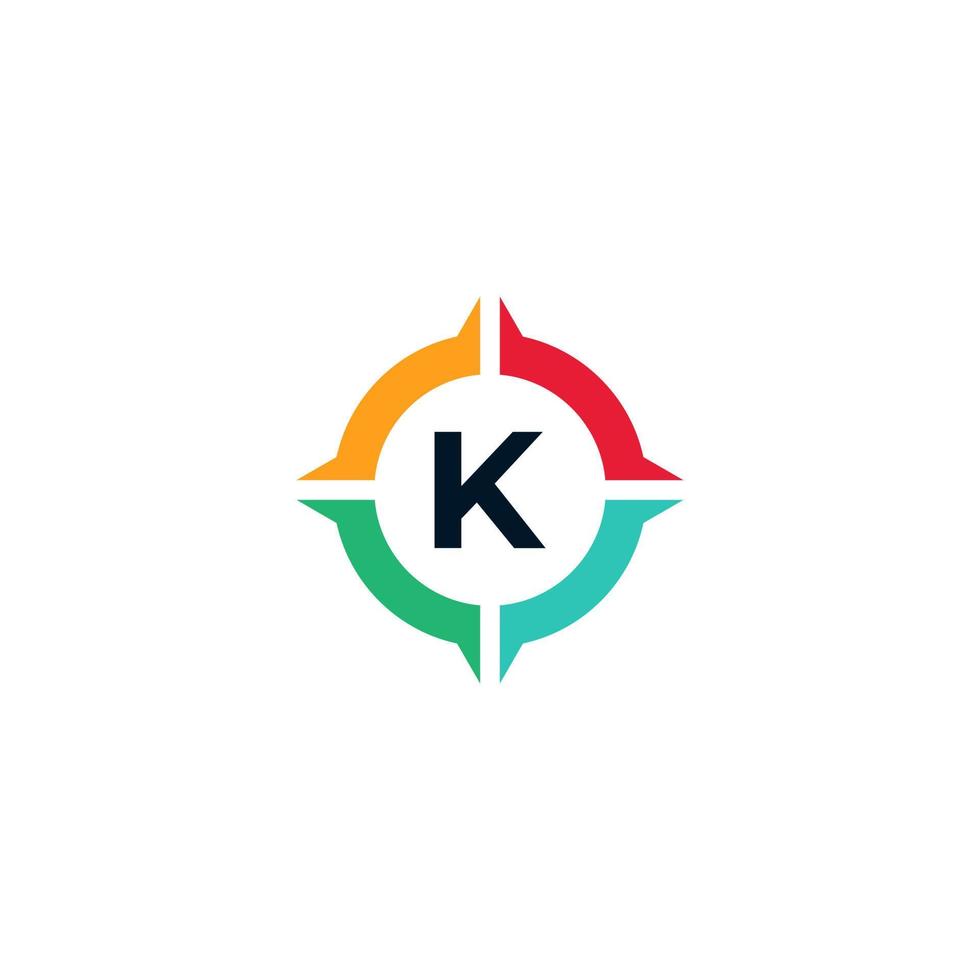 lettera colorata k all'interno dell'elemento del modello di progettazione del logo della bussola vettore