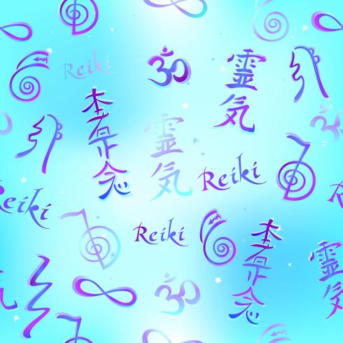 Confine senza soluzione di continuità con i simboli di energia Reiki. Esoterista. Guarigione energetica. Medicina alternativa. Vettore