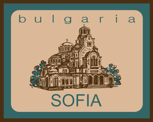 Viaggio. Bulgaria. Sofia. Schizzo. La cattedrale di St. Alexander Nevsky. Industria del turismo. Vacanza. Vettore. vettore