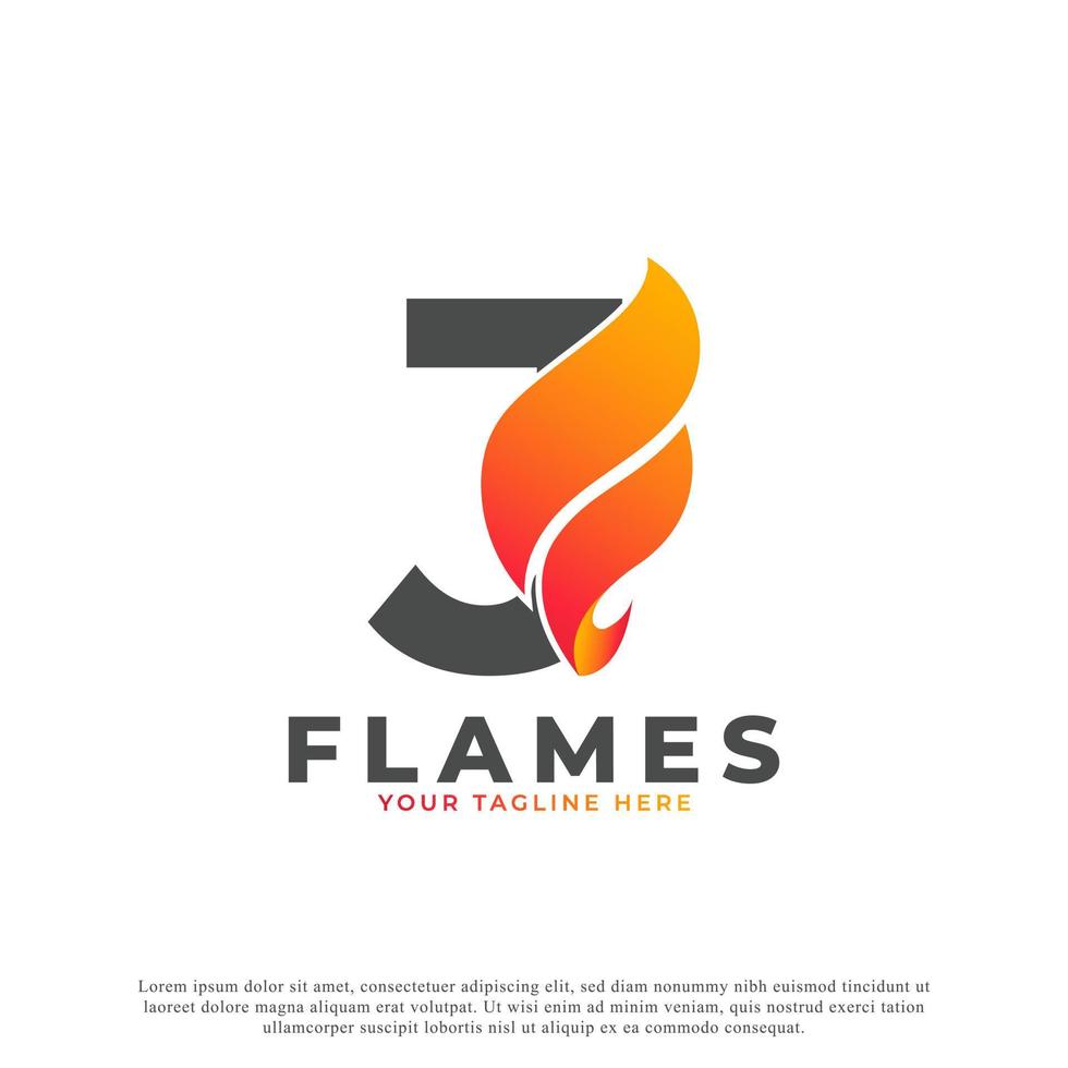 fiamma con disegno del logo della lettera j. modello di logo vettoriale di fuoco