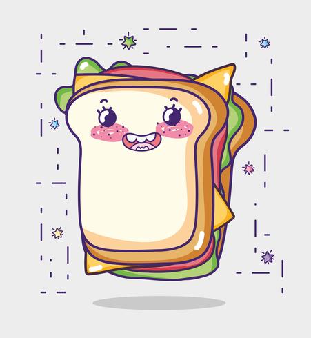 Sandwich carino cartone animato kawaii vettore