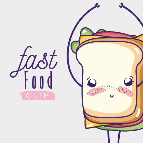 Sandwich carino cartone animato kawaii vettore