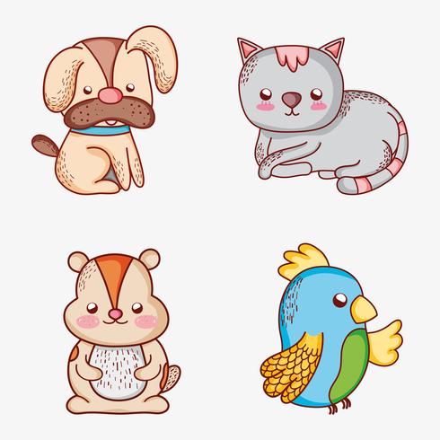 Set di animali doodles cartoni animati vettore