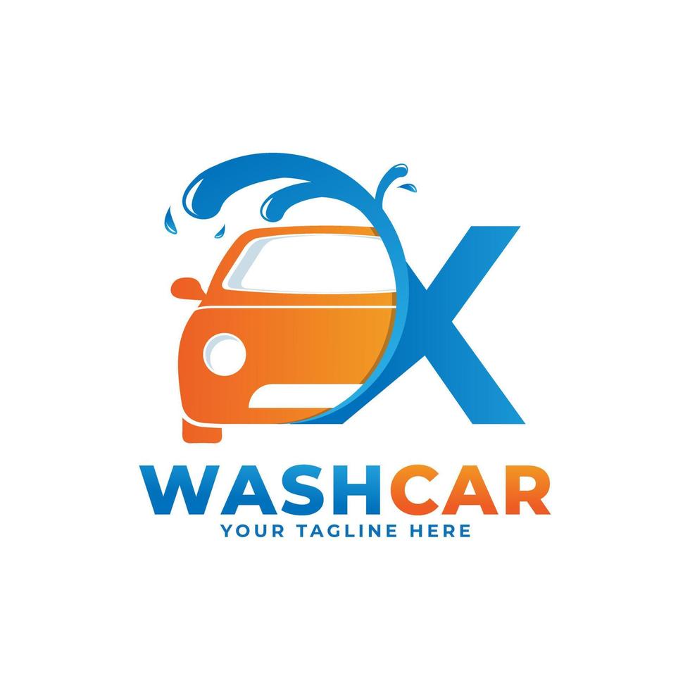 lettera x con logo dell'autolavaggio, pulizia dell'auto, lavaggio e design del logo vettoriale del servizio.