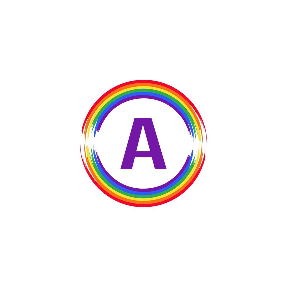 lettera a circolare interna colorata in colore arcobaleno bandiera pennello logo design ispirazione per il concetto lgbt vettore