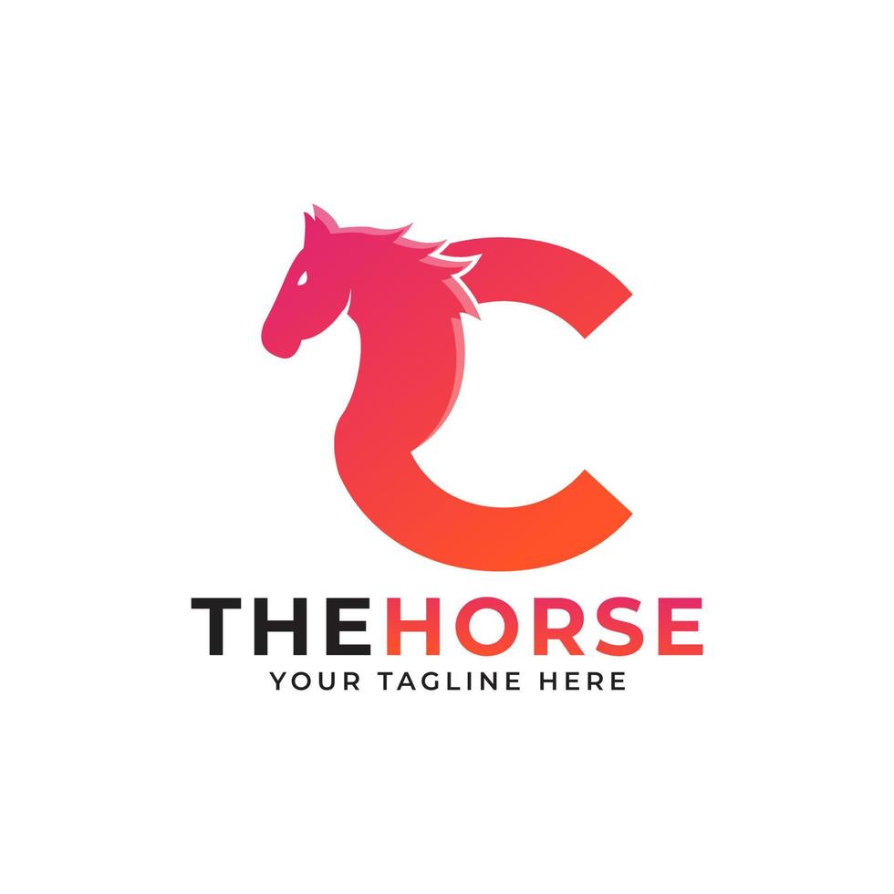 lettera iniziale creativa c con concetto vettoriale del logo della testa di cavallo o stallone
