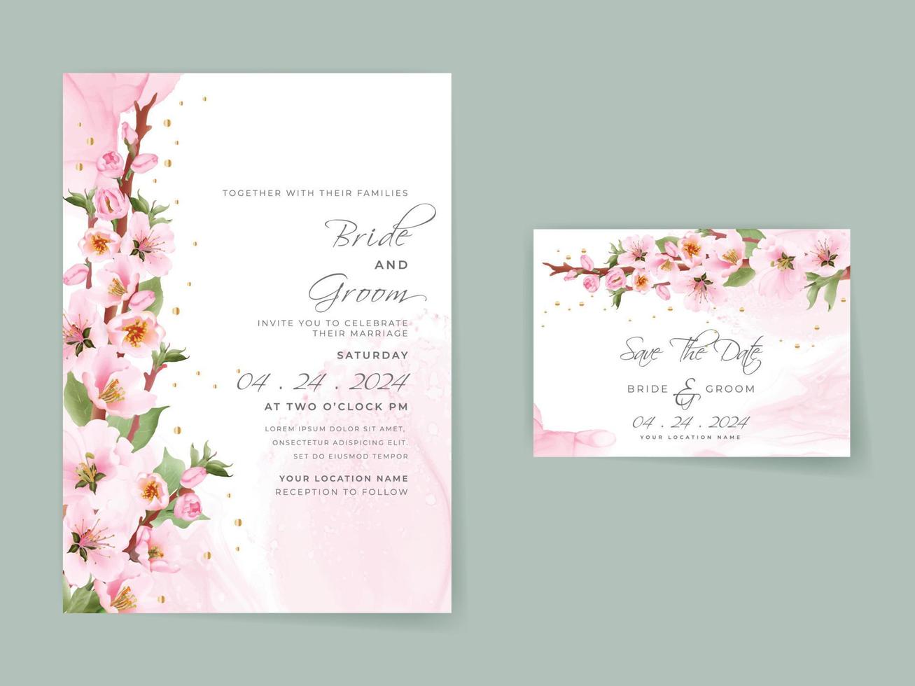 bellissimo modello di carta di invito a nozze sakura rosa tenue vettore
