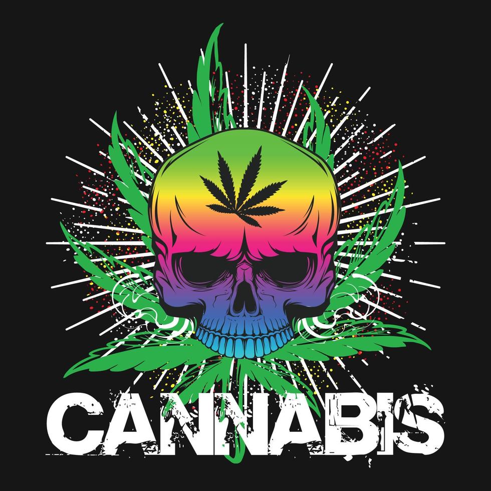 vettore della maglietta dell'erba di cannabis del cranio dell'annata