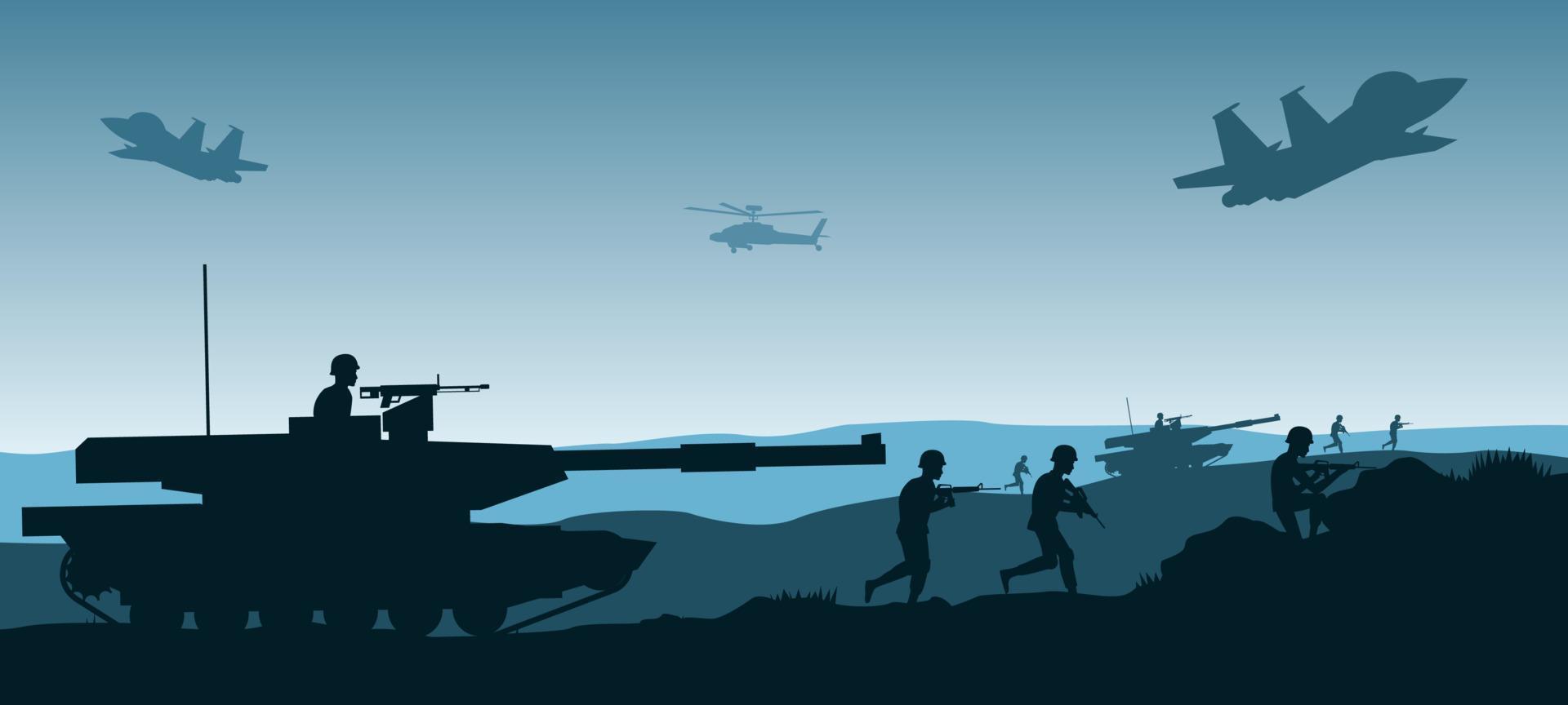 sfondo di guerra in situazione di battaglia con design silhouette vettore