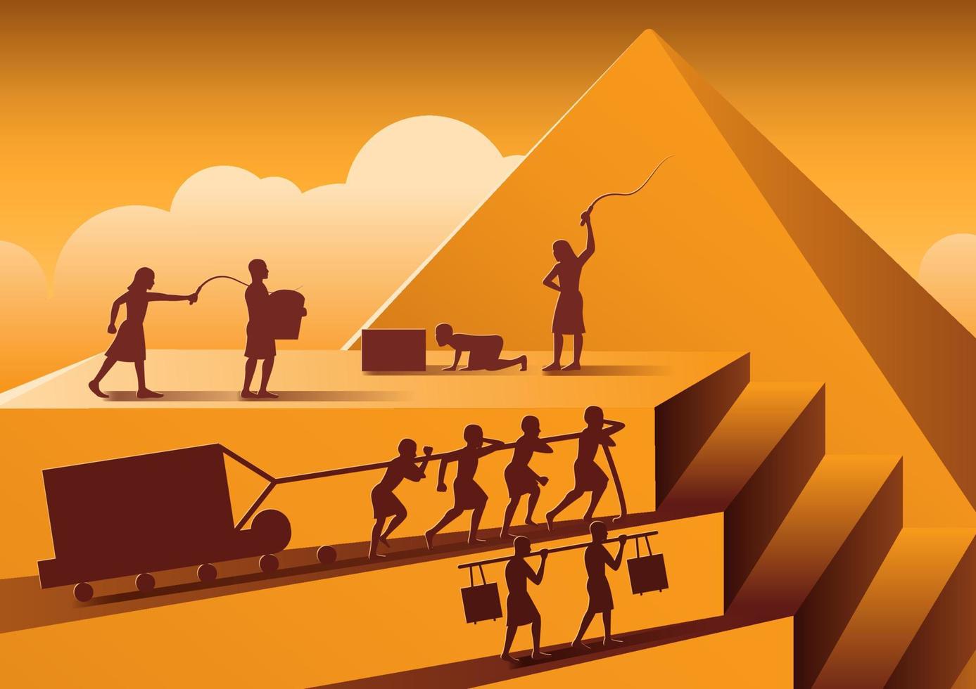 la costruzione della piramide in egitto nell'antichità usava gli uomini come schiavi tutto il giorno con la versione dei cartoni animati vettore