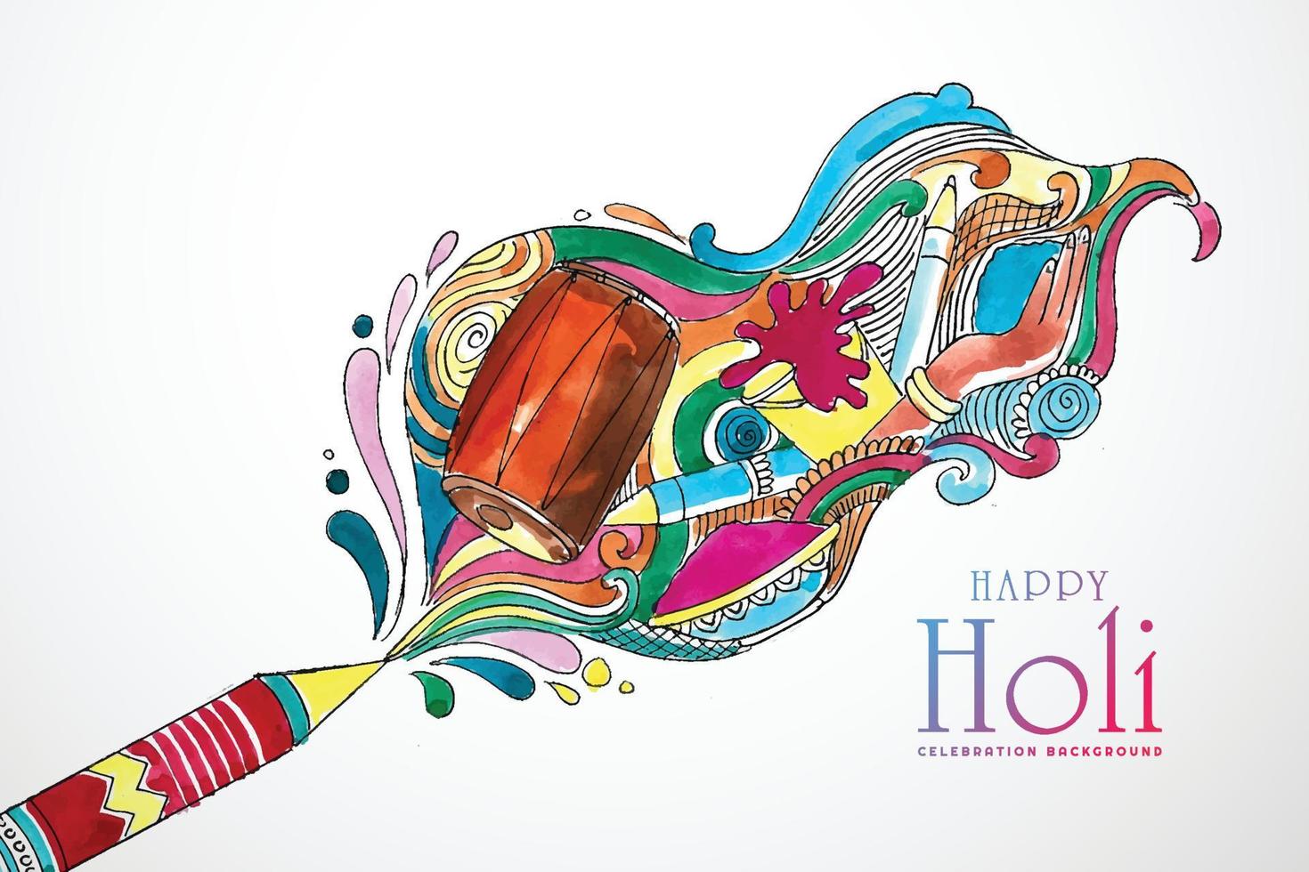 bellissimo doodle artistico per il design di carte colorate happy holi vettore