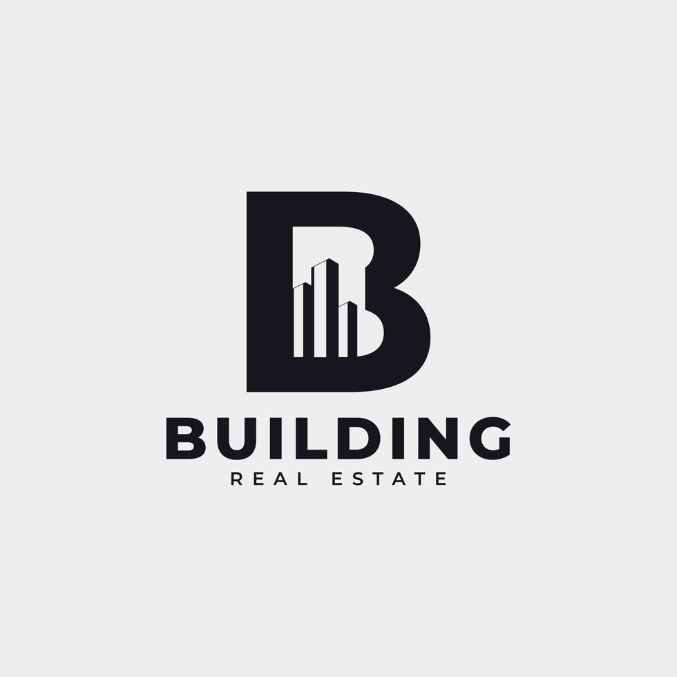 icona immobiliare. costruzione della lettera b con elemento del modello di progettazione del logo dell'edificio della città dell'appartamento del grafico del diagramma vettore