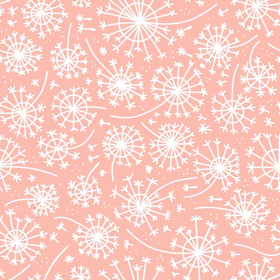 denti di leone stilizzati motivo senza cuciture con linee bianche su sfondo rosa pastello. illustrazione vettoriale piatta minima in stile doodle per tessuto e design alla moda