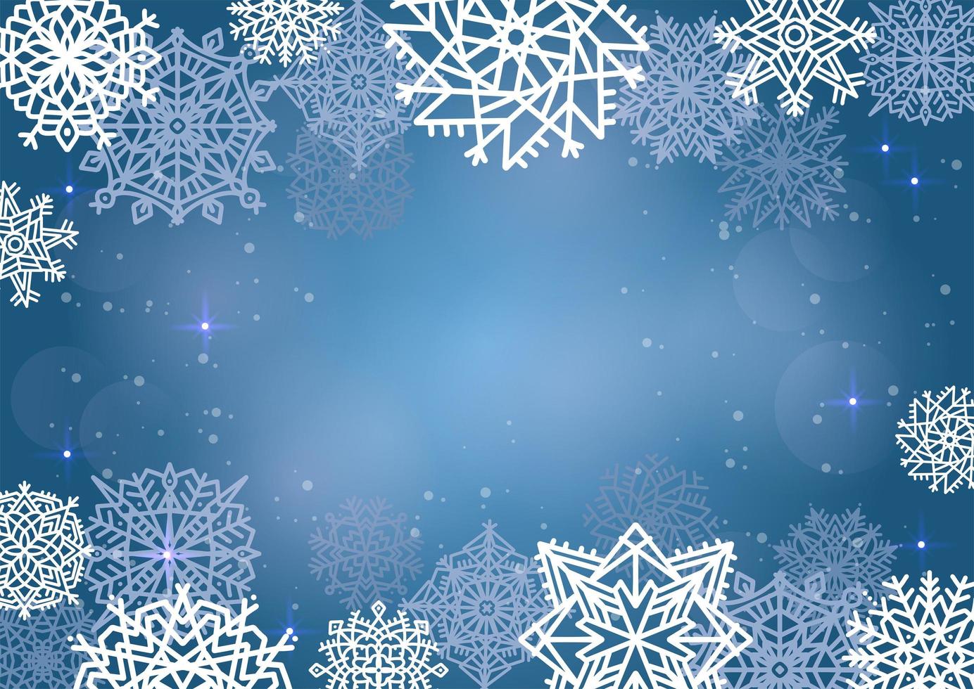 elegante sfondo di natale con molti fiocchi di neve e posto per il testo al centro. illustrazione vettoriale blu.