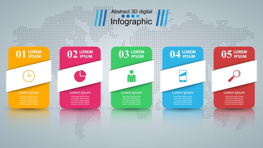 Infografica di carta. Cinque oggetti vettore