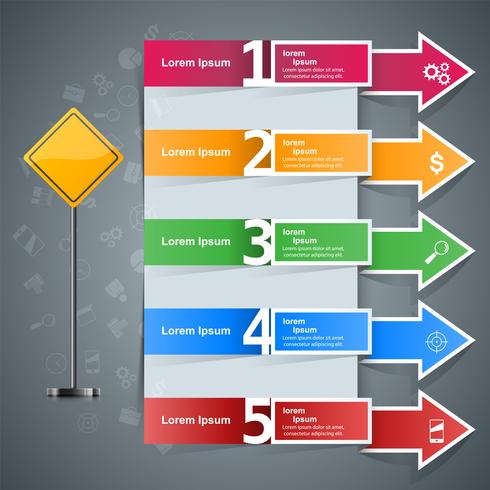 Modello di progettazione infografica strada e icone di marketing. vettore