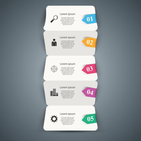 Cinque origami di carta affari infographic. vettore