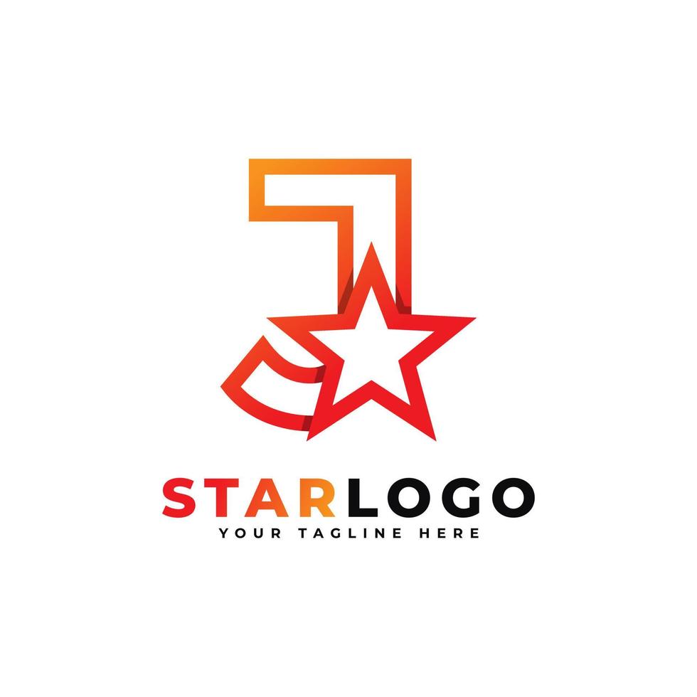 lettera j logo a stella stile lineare, colore arancione. utilizzabile per vincitori, premi e loghi premium. vettore