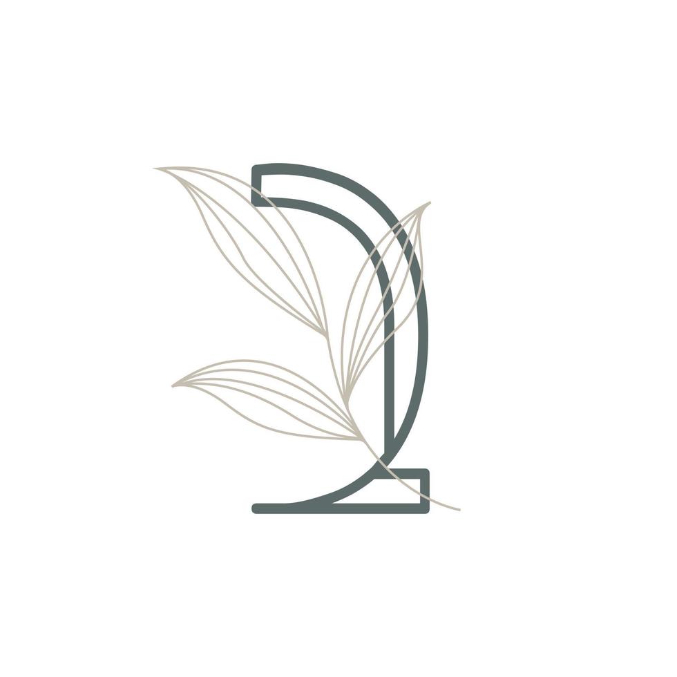 numero 2 logo floreale e botanico. foglia naturale femminile per salone di bellezza, massaggi, cosmetici o simbolo dell'icona spa vettore