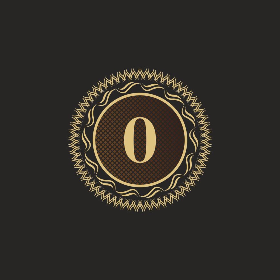 emblema numero 0 design monogramma d'oro. modello di logo volumetrico di lusso. Ornamento di linea 3d per segno aziendale, badge, stemma, etichetta, marchio boutique, hotel, ristorante, araldico. illustrazione vettoriale