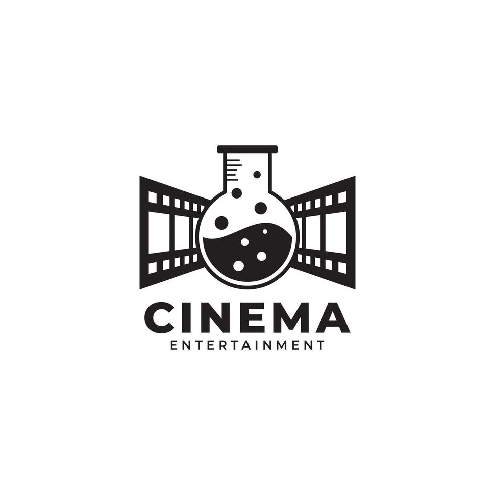 logo del film di laboratorio. laboratorio del tubo combinato con l'illustrazione vettoriale dell'icona della pellicola a strisce della bobina