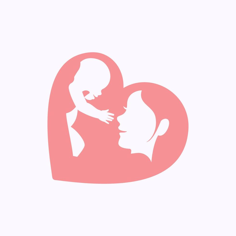 madre che alleva un bambino in silhouette a forma di cuore vettore