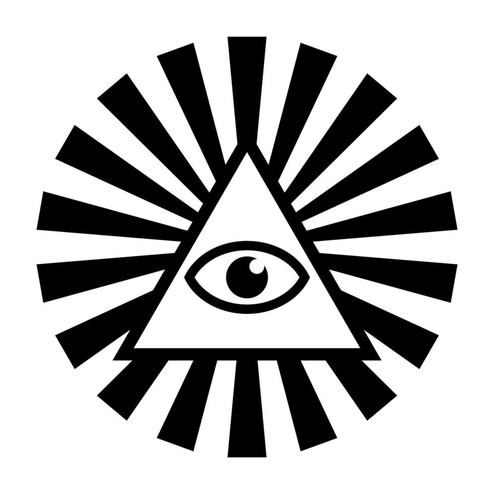 simbolo dell'occhio che tutto vede. occhio della provvidenza. simbolo massonico. All Seeing Eye all'interno della piramide triangolare. nuovo ordine mondiale. geometria sacra, religione, spiritualità, occultismo. illustrazione vettoriale isolata