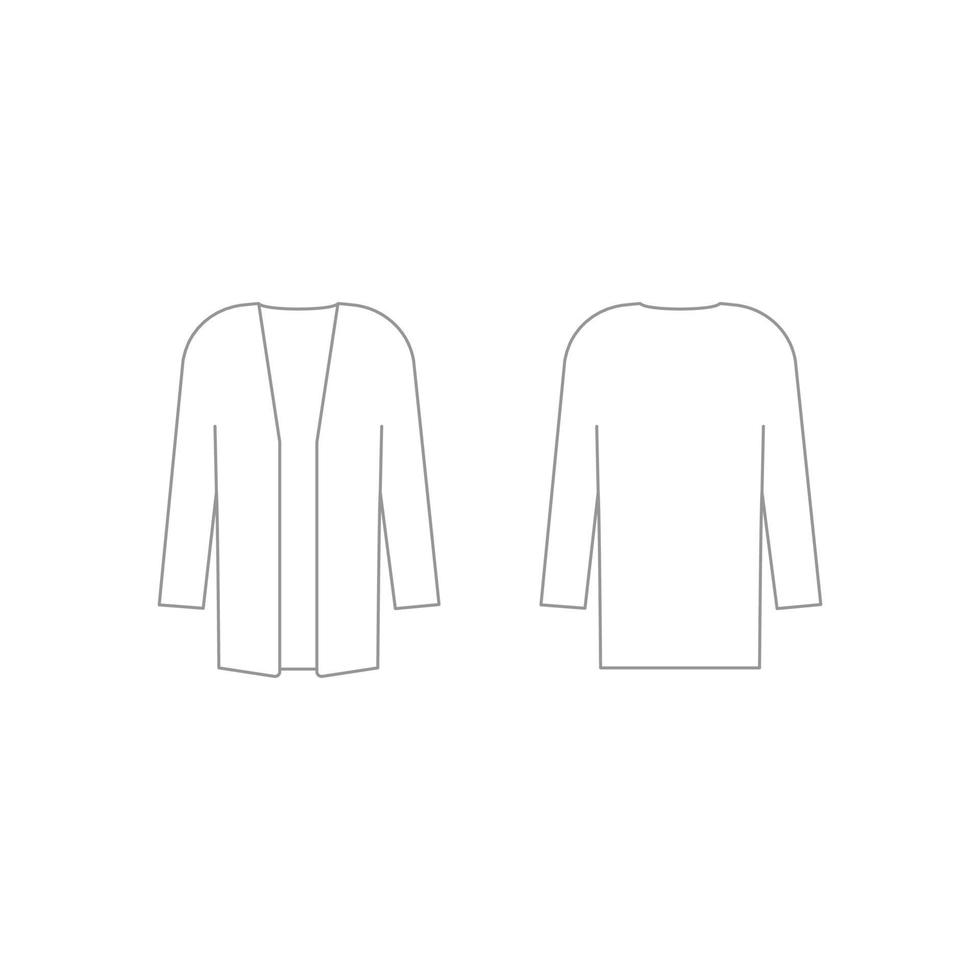 modello di contorno di vestiti cardigan donna con manica lunga. mockup tecnico cardigan davanti e dietro. illustrazione vettoriale