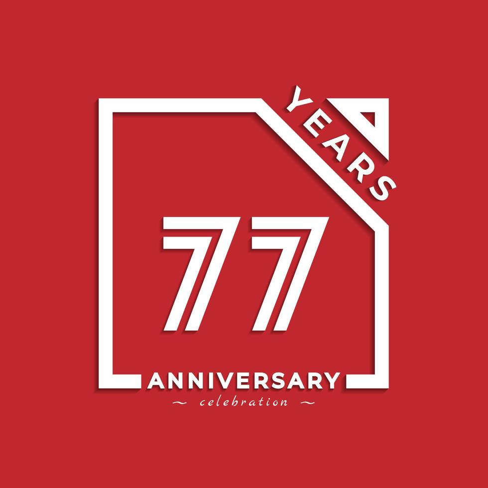77 anni di celebrazione dell'anniversario design in stile logotipo con numero collegato in quadrato isolato su sfondo rosso. il saluto di buon anniversario celebra l'illustrazione del design dell'evento vettore