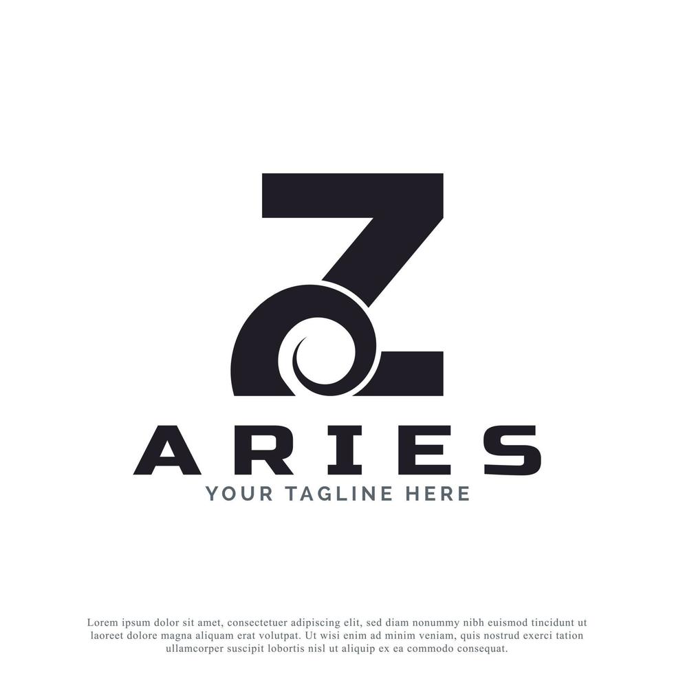 lettera iniziale z con corno di pecora montone di capra per ispirazione per il design del logo ariete. modello di elemento logo animale vettore