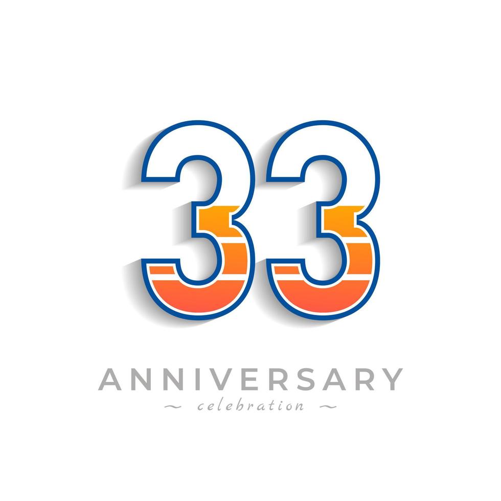Celebrazione dell'anniversario di 33 anni con batteria icona di ricarica per eventi celebrativi, matrimoni, biglietti di auguri e inviti isolati su sfondo bianco vettore