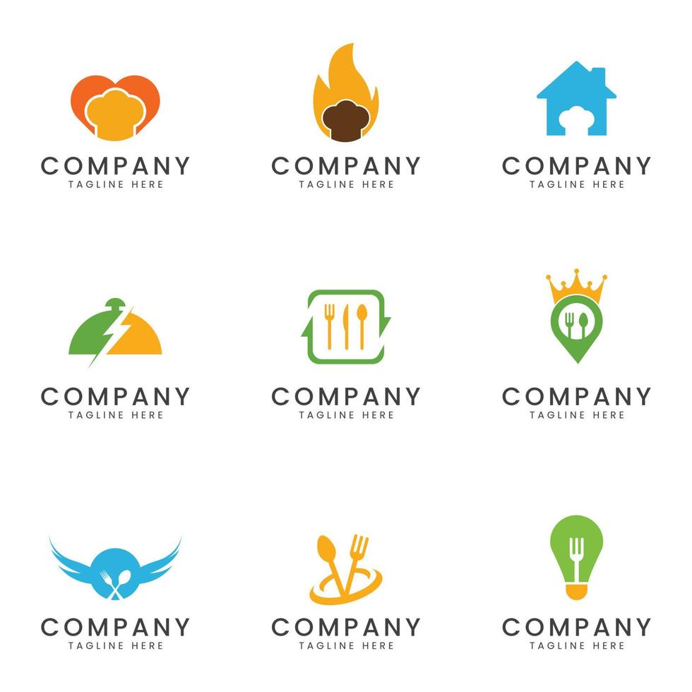 set di design dell'icona del logo alimentare per azienda multiuso vettore