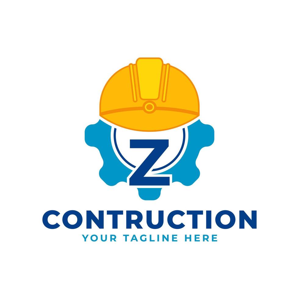lettera iniziale z con equipaggiamento e casco. concetto di logo di costruzione e ingegneria vettore