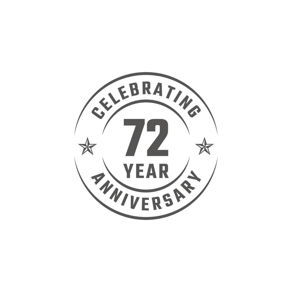 Distintivo dell'emblema della celebrazione dell'anniversario di 72 anni con colore grigio per eventi celebrativi, matrimoni, biglietti di auguri e inviti isolati su sfondo bianco vettore