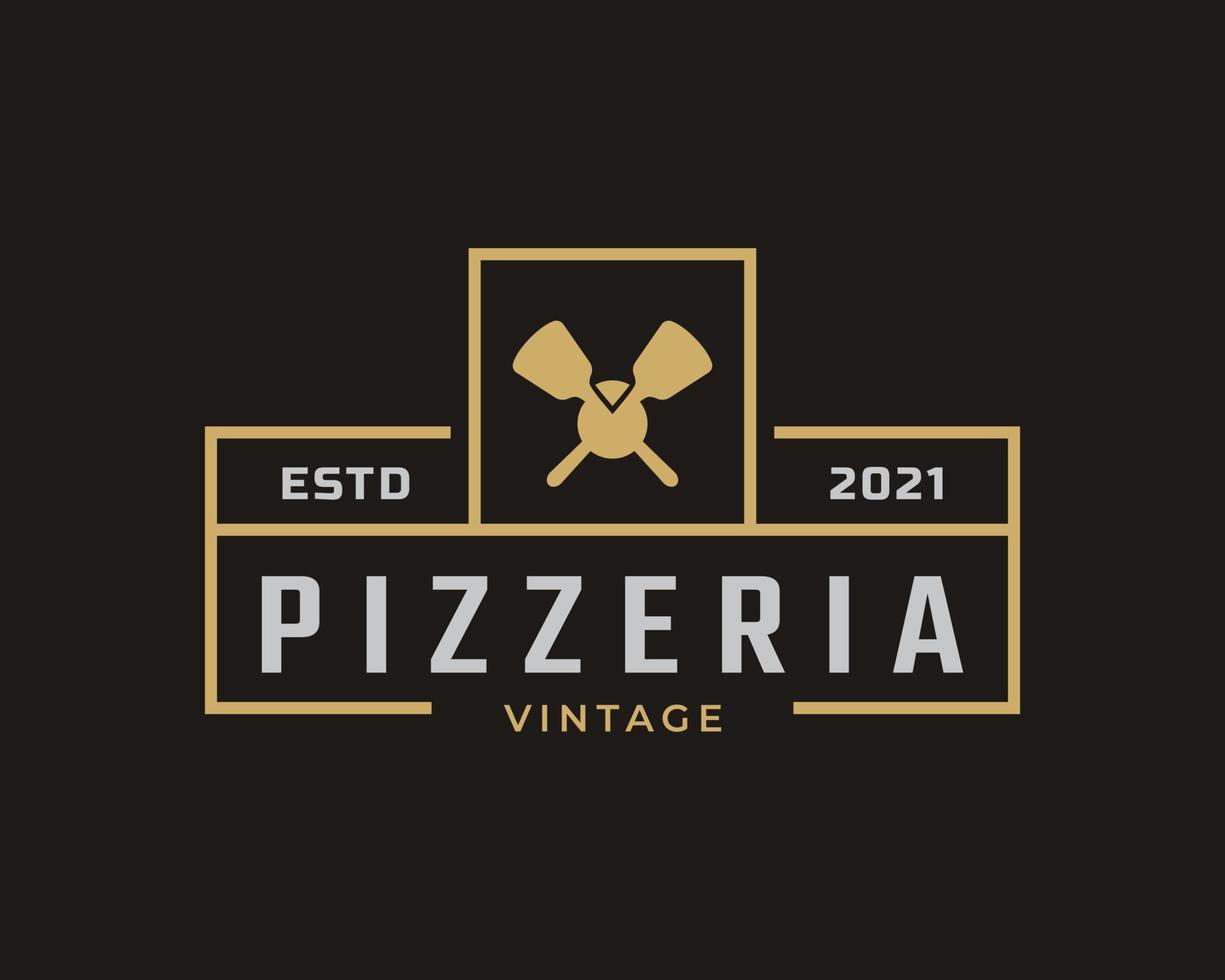vintage classico emblema distintivo spatola pizza pizzeria logo design ispirazione vettore